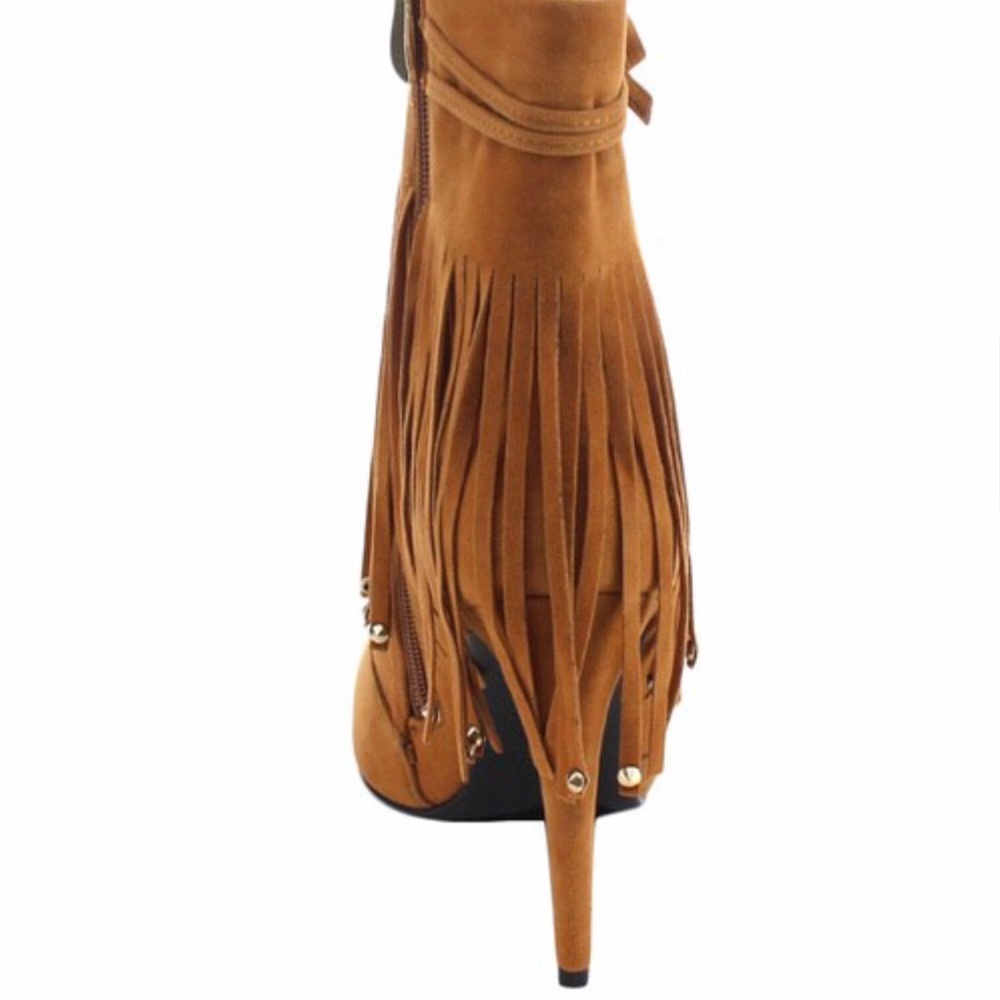 Machi Peri-1 Woman’s Fashion Stiletto High Heel Gold Studded Fringe Boots! - Picture 5 of 8